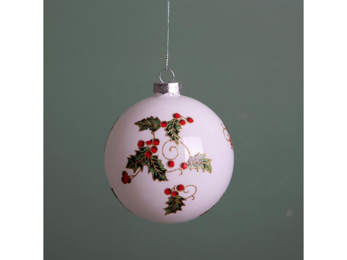 Xmas. Box 6 Sfere Vetro D.8 Cm Agrifoglio - White