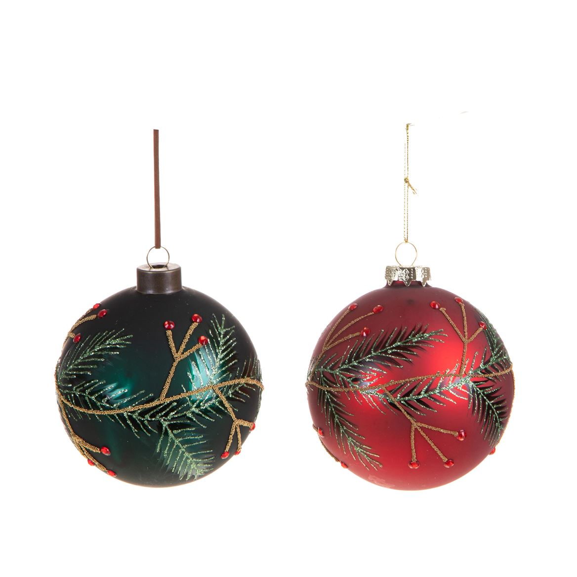 Xmas. Box 6 Sfere Vetro D.8 Cm Decoro - Red Green