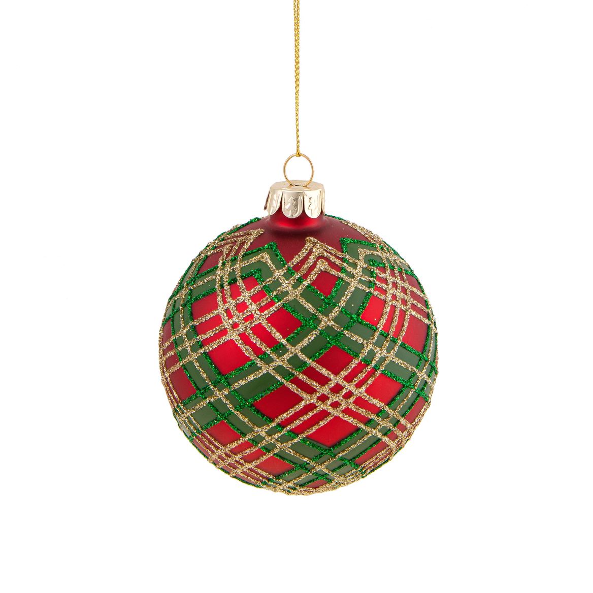 Xmas. Box 6 Sfere Vetro Scottish 8 Cm - Red Green