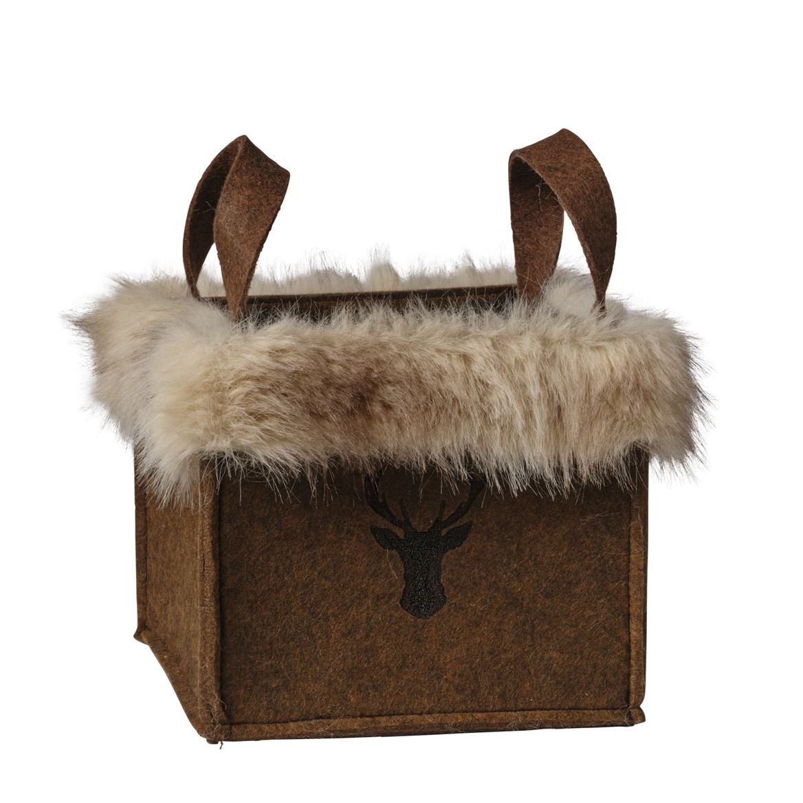 Xmas. Cesto Feltro 23x23x20cm Con Pelo - Brown