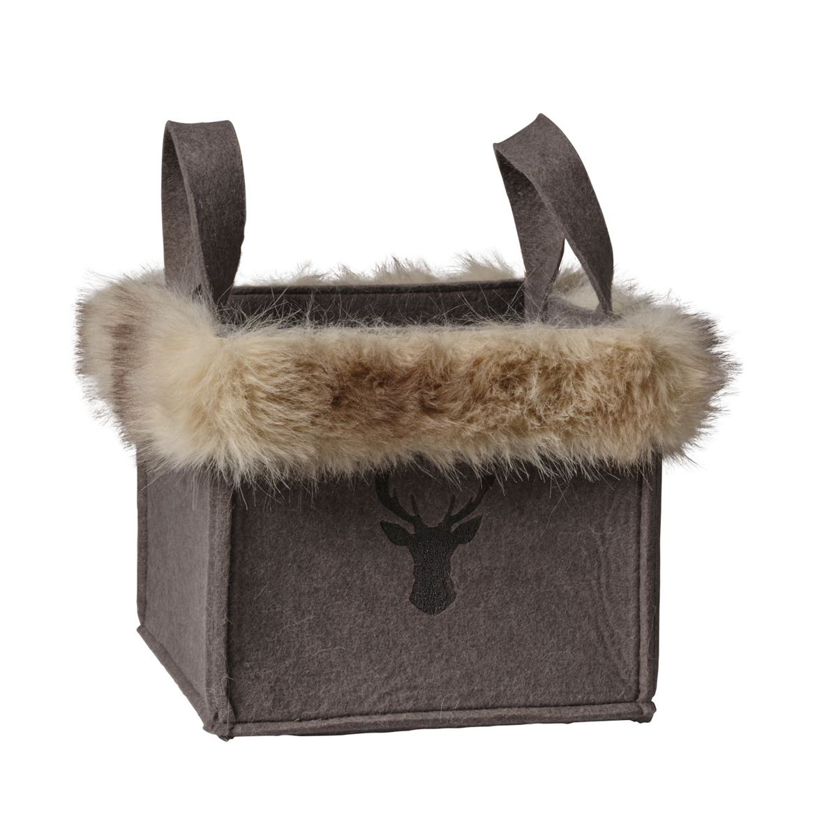 Xmas. Cesto Feltro 23x23x20cm Con Pelo - Grey