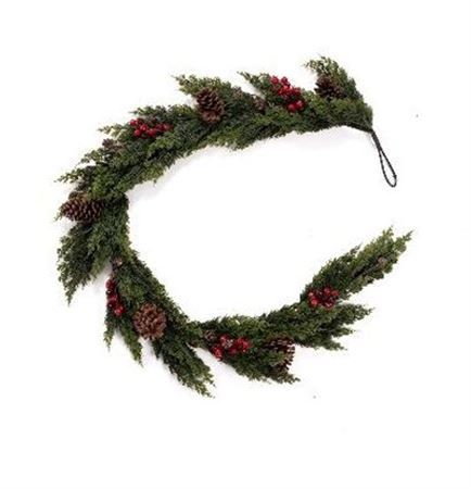 Xmas. Festone Cipresso 180cm Bacche Real Touch