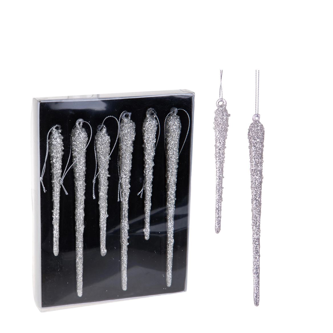 Xmas. Ghiaccioli 6 Pz H.13 Cm Da Appendere- Silve