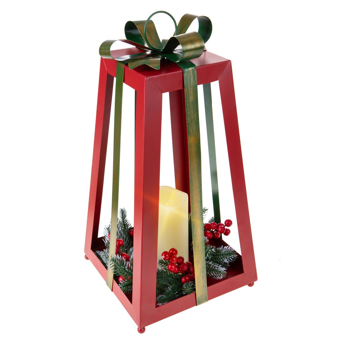 Xmas. Lant.natalizia H.47cm Con Fiocco E Candela