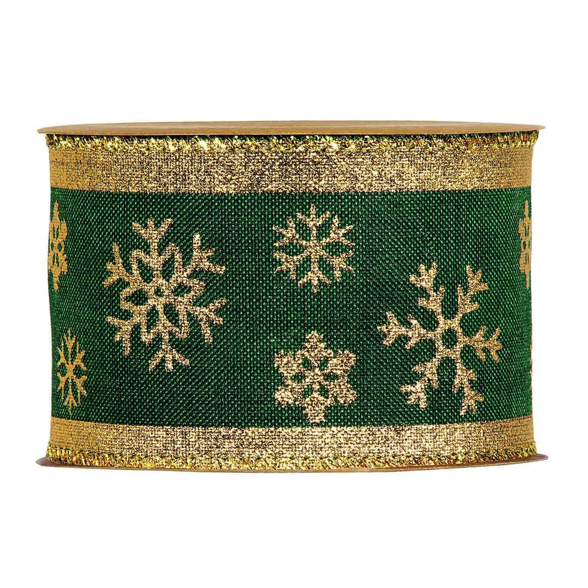 Xmas. Nastri Snowflakes In Green Mm63x10mt