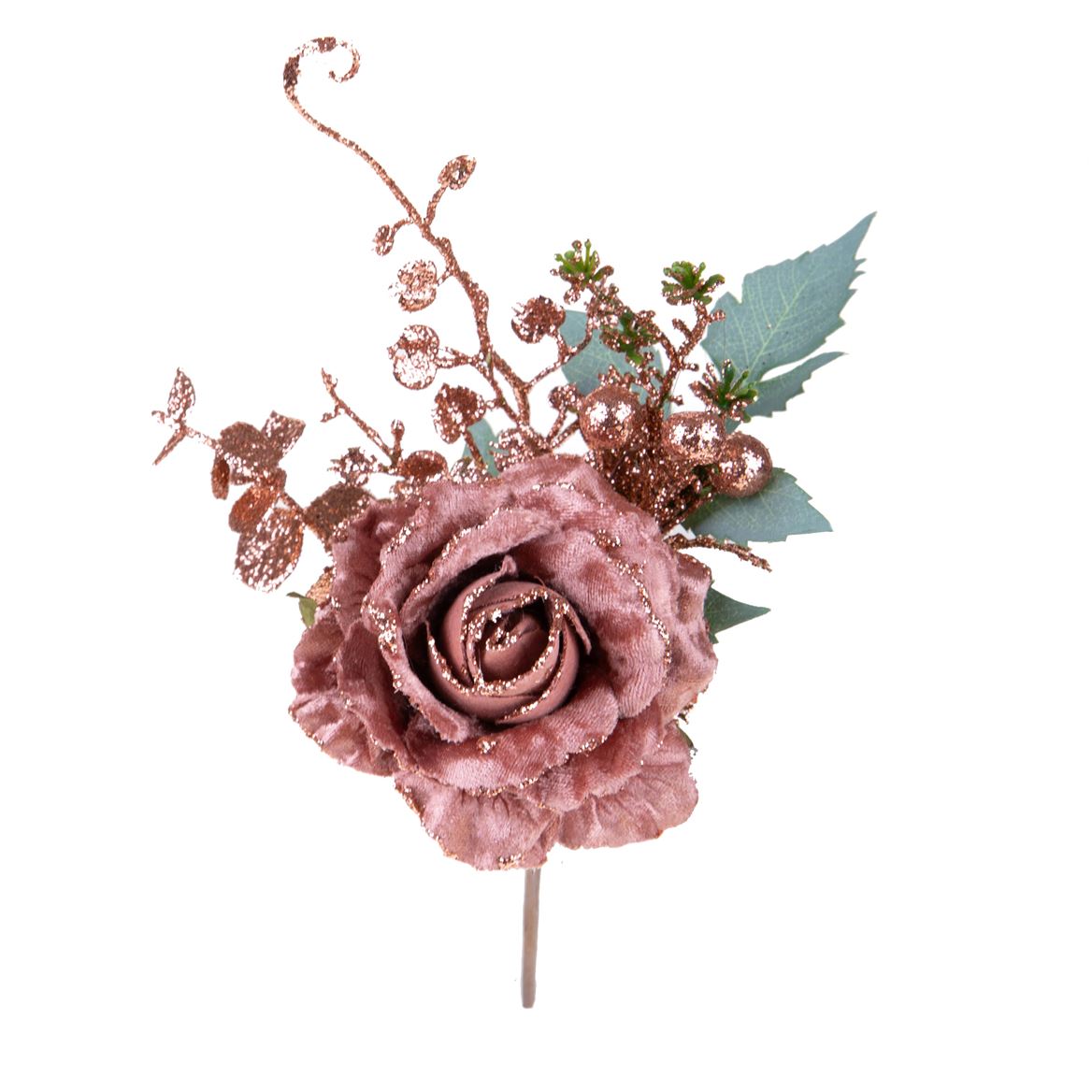 Xmas. Pick Rosa Glitter Natale H.16cm - Mauve