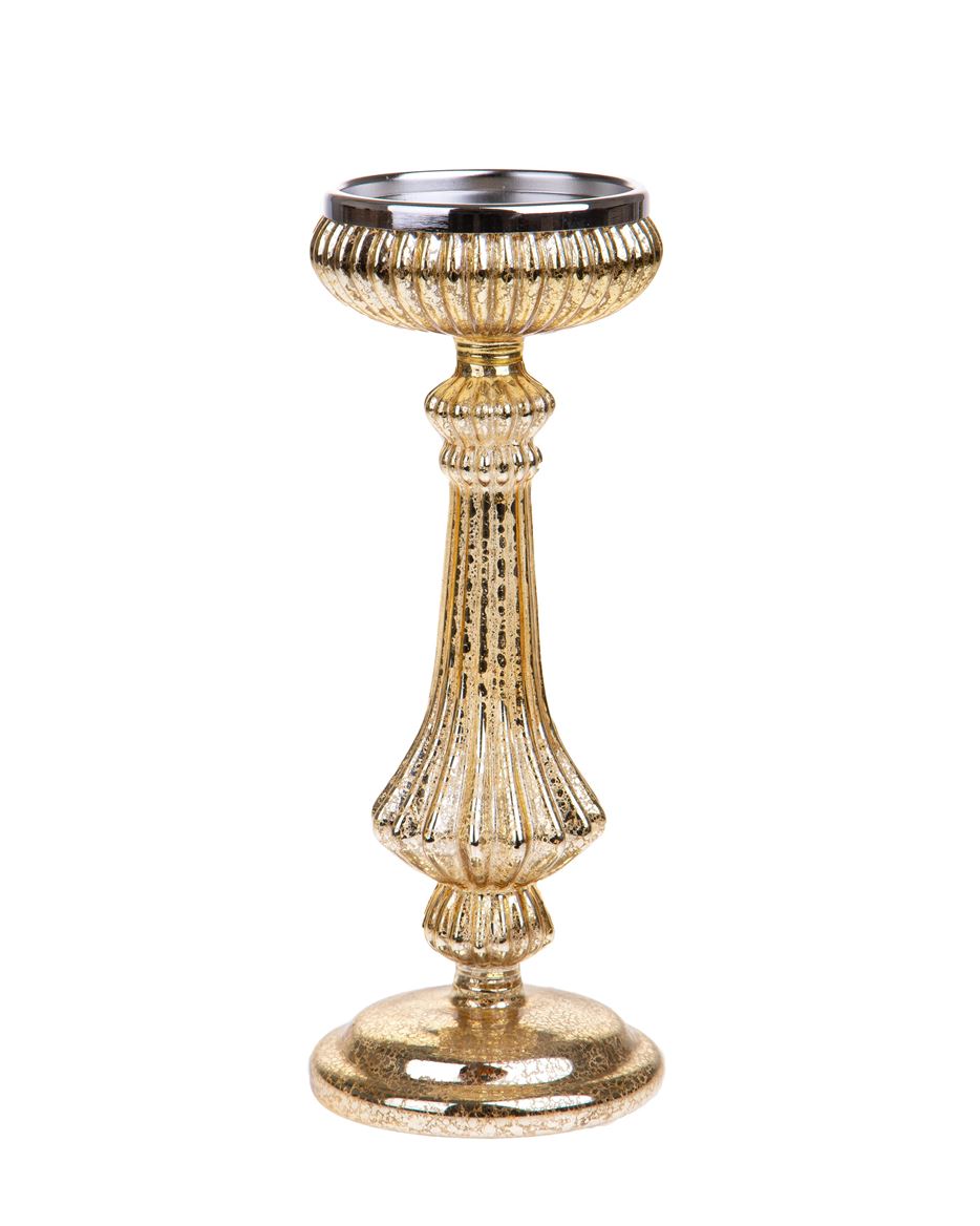 Xmas. Portacandele Vetro Con Led H.29cm - Gold