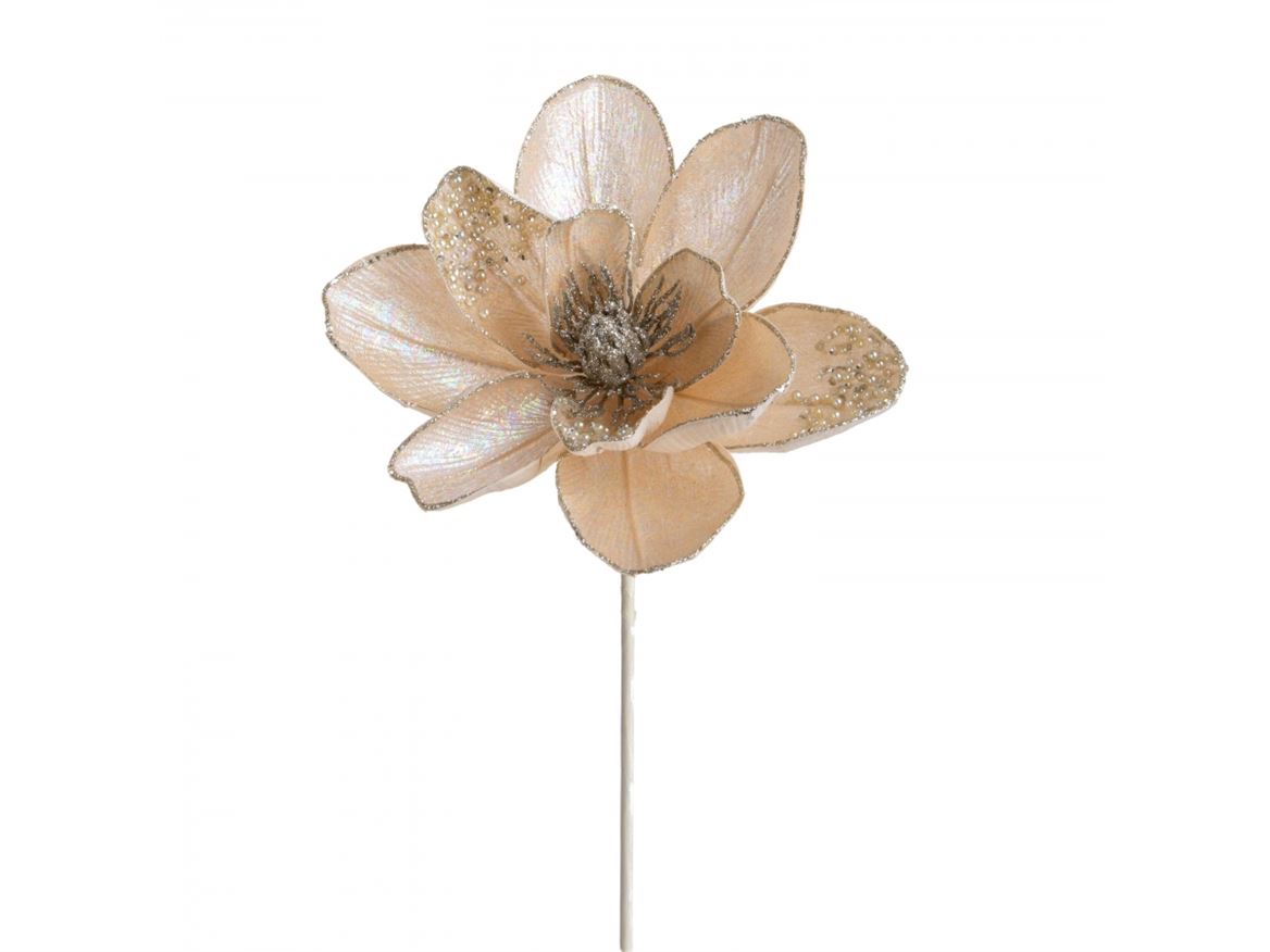 Xmas. Ramo Magnolia 50cm Perle E Glitter - Champ.