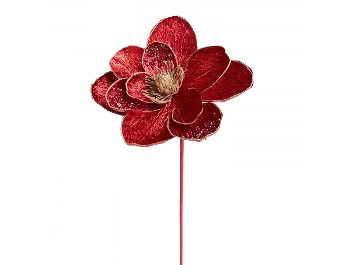 Xmas. Ramo Magnolia 50cm Perle E Glitter - Red