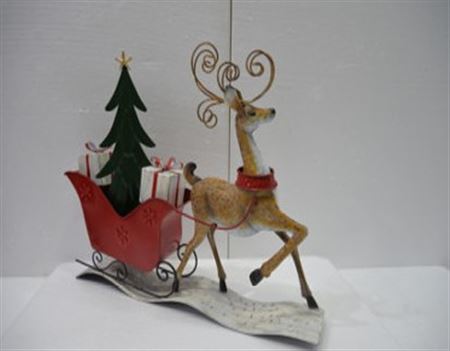 Xmas. Renna Con Slitta Regali Metal 67x11x50cm