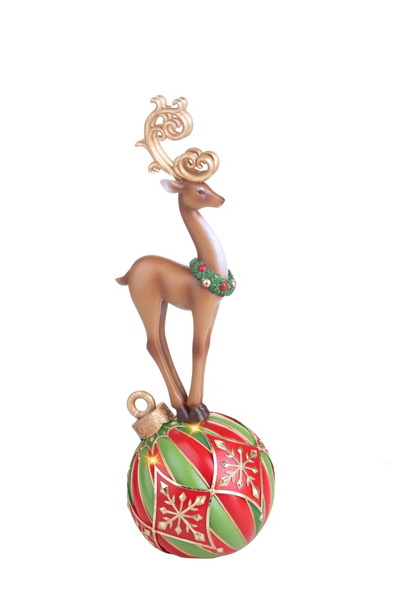 Xmas. Renna H.43,2 Cm C/led Su Sfera - Red