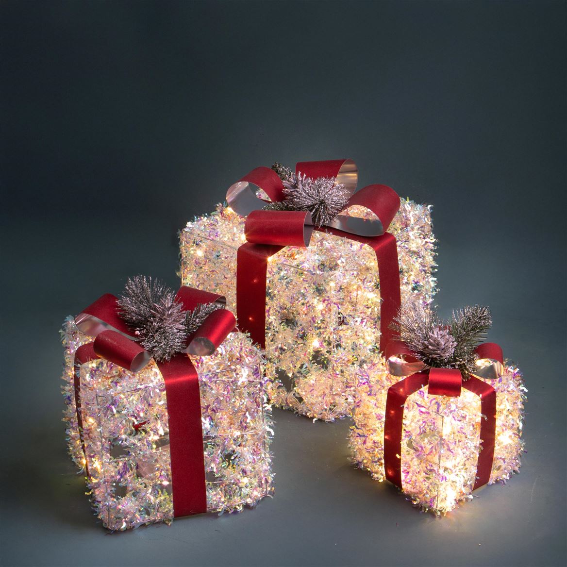 Xmas. Set 3 Pacchi Regalo Led 25 Cm - Wh. Pearl