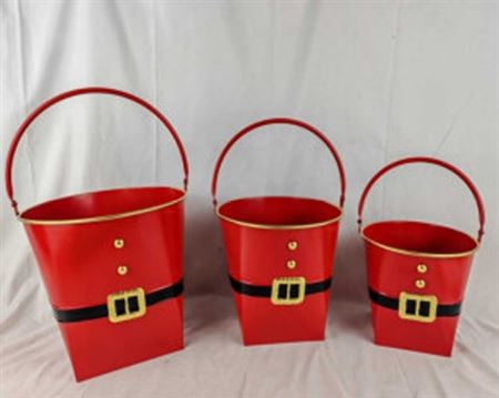 Xmas. Set3 Secchiell Natale Metal. 19-23-27cm Red
