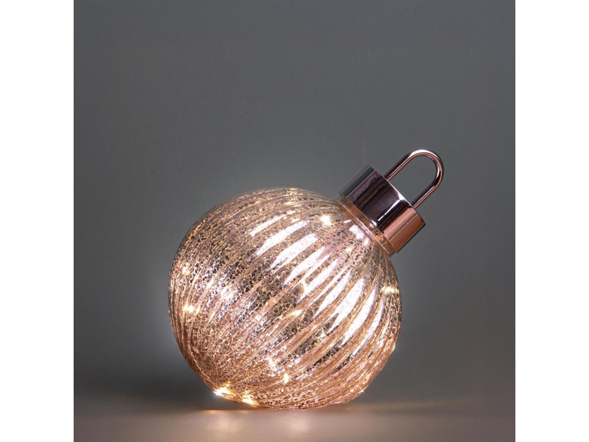 Xmas. Sfera Vetro D.18cm Led Da Appog. - Ant. Sil