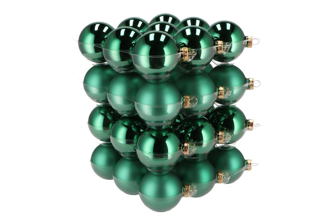 Xmas. Box 36 Sfere Natalizie In Vetro Verde 57mm