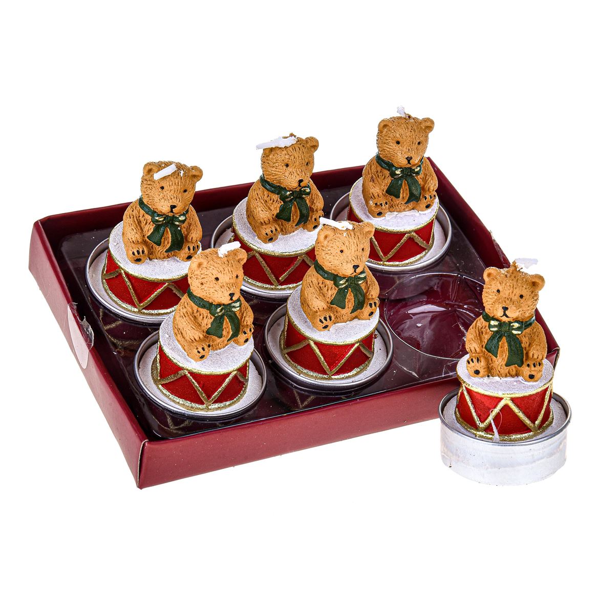 Xmas. Tea Light 6 Pz H.6,5 Cm Orsetto - Red Brown