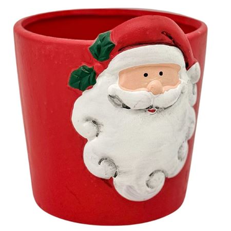 Xmas. Vaso T.cotta Viso Babbo Natale D.14h.13cm