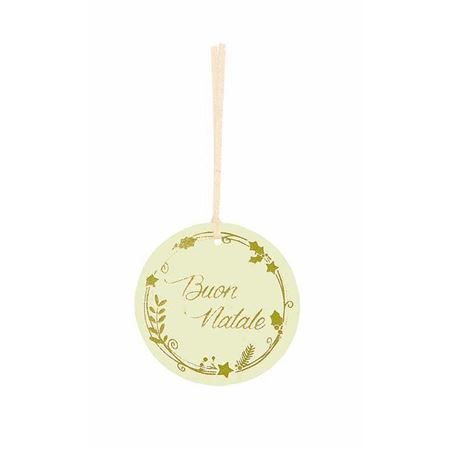 Xmas. Velvet Tag W/buon Natale (6pcs) D.7cm White