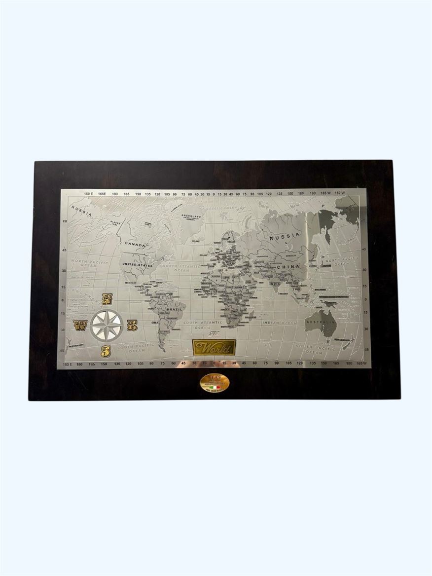 Pann.art. Mappa Del Mondo Acciaio Argento -56x45cm