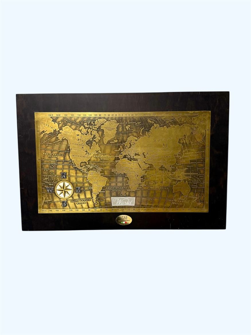 Pann.art. Mappa Del Mondo Acciaio Oro24k -56x45cm