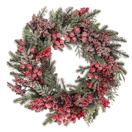Xmas. Ghirlanda Innevata Con Pigne E Bacche D.56cm
