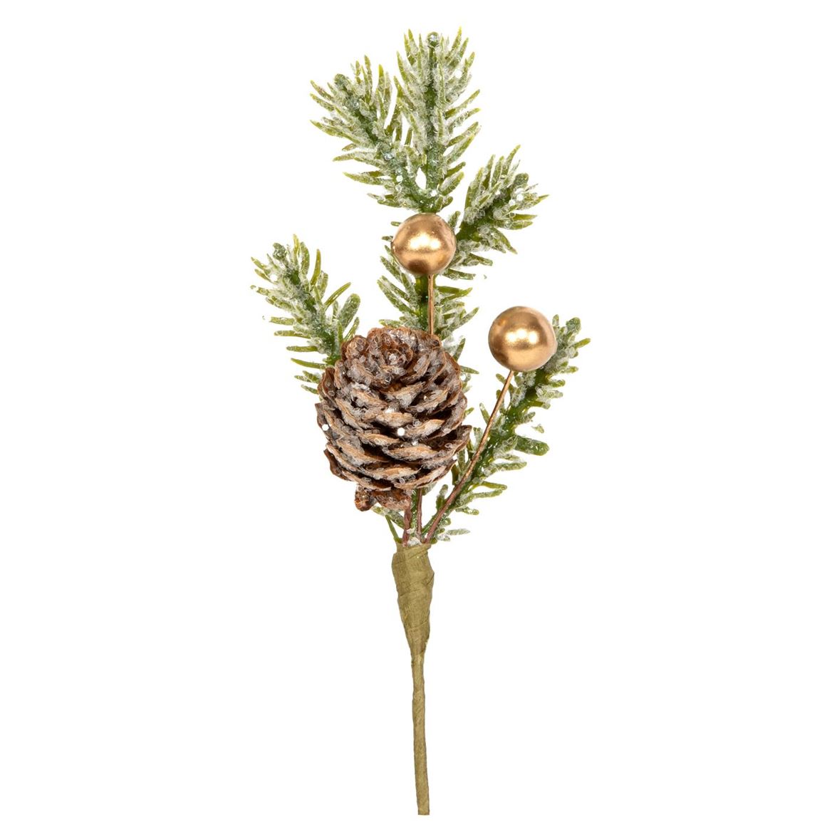 Xmas. Pick With Pinecone E Berries 15cm - Gold