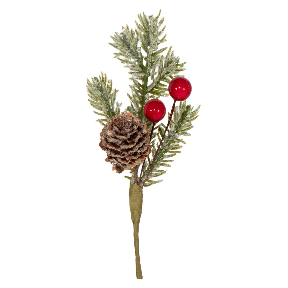 Xmas. Pick With Pinecone E Berries 15cm - Red