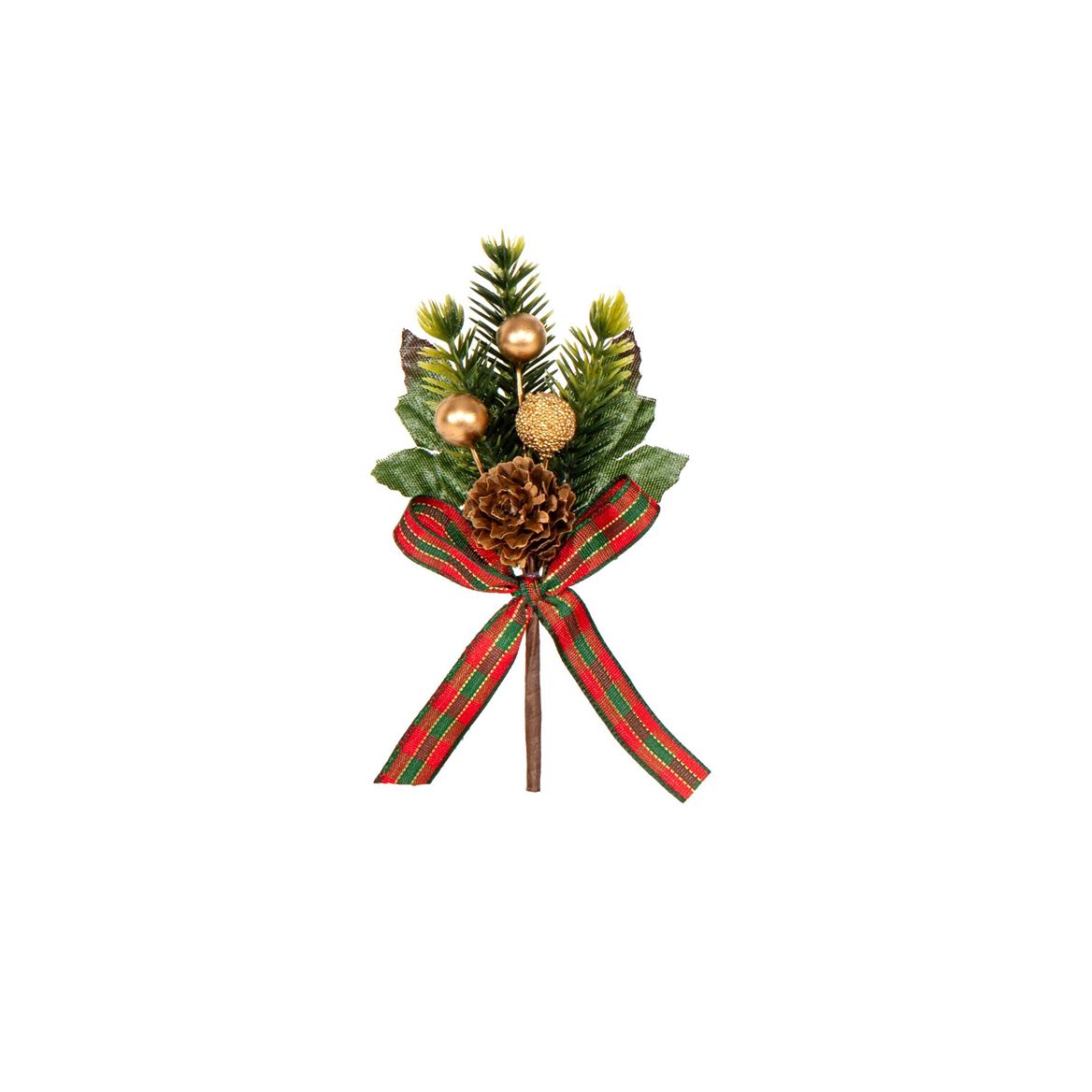 Xmas. Pick With Scottish Bow E Pinecones 12cm