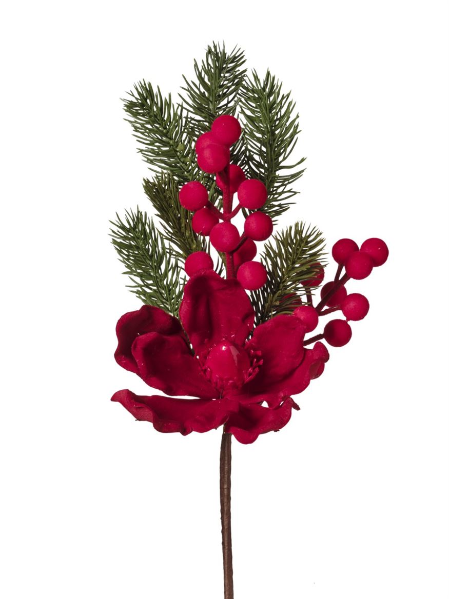 Xmas. Ramo Magnolie Con Bacche Cm33 - Red