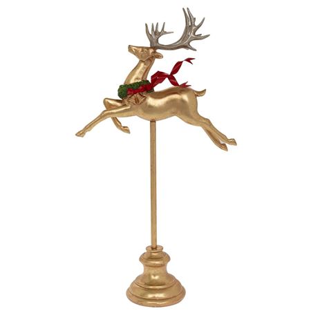 Xmas. Renna In Resina Su Piedist. 26x10x45cm - Oro
