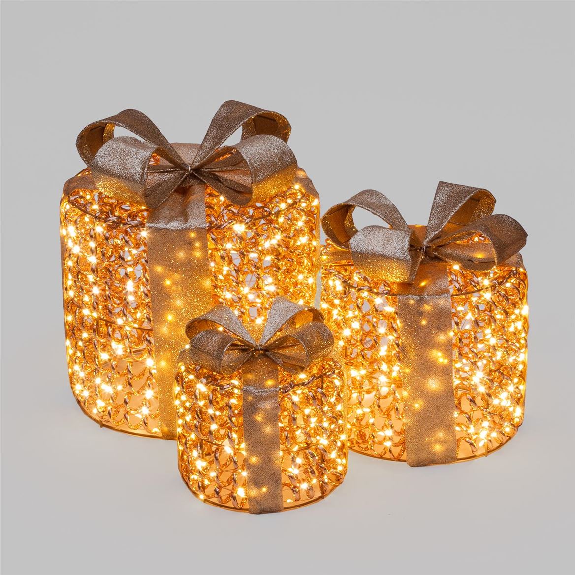 Xmas. Set 3 Pacchi H17-23-30cm Rgm Rose Gold Led