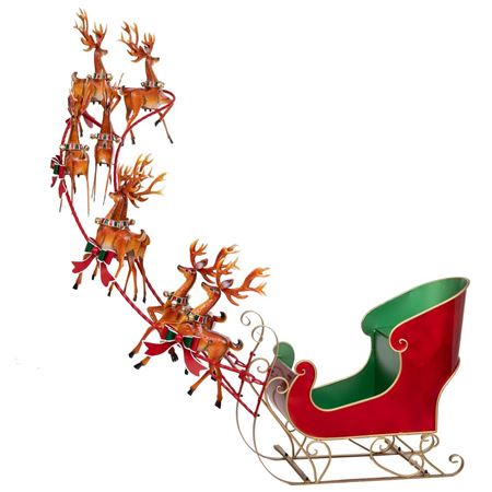 Xmas. Slitta Metal Con Renne D.80x180cm - Red Grn