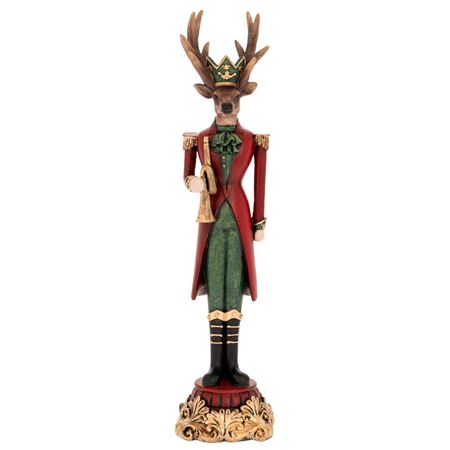 Xmas. Statua Renna Con Tromba In Resina H37cm- Red